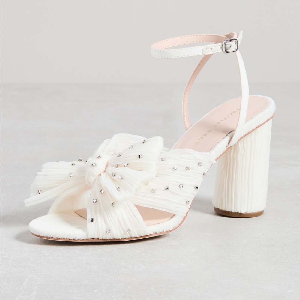 Loeffler Randall Camellia Pleated Bow Heels with Rhinestones